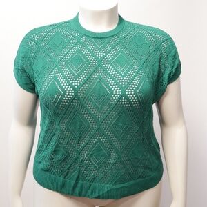 Torrid Plus 2X Kelly Green Dolman Open Weave Diamond Pattern Sweater NWOT